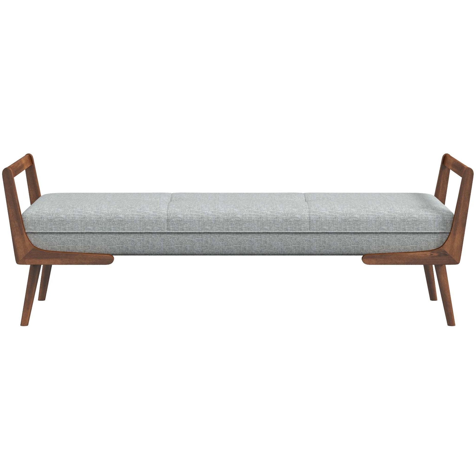 Modern Cora Mid Century Modern Gray Bench for Entryway, Living Room, Hallway,with Tufted Velvet Upholstery and Natural Walnut Wood Finish FredCo