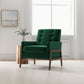 Modern green armchair with wooden legs in bright living room, FredCo International furniture