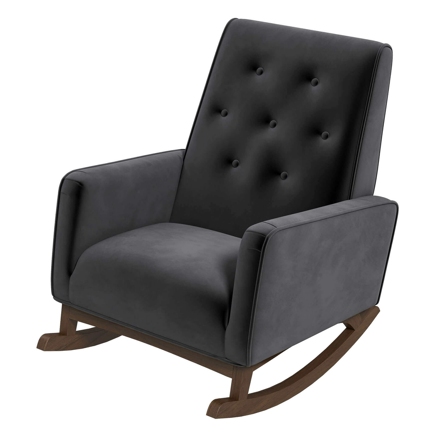 Elegant Style Demetrius Dark Grey Fabric Rocking Chair with Solid Wood Frame for Living Room and Nursery 36.6'H x 27.5'W x 39'D for Living Room Bedroom Reading FredCo