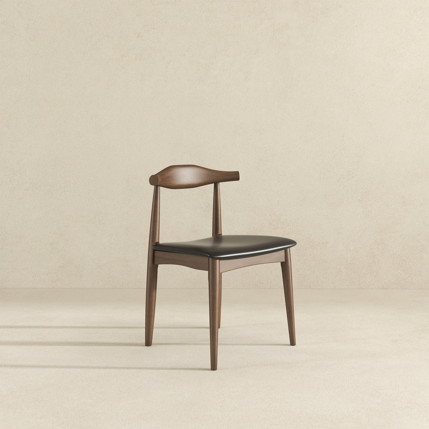 Modern wooden dining chair with dark cushioned seat in minimalist room, FredCo International furniture