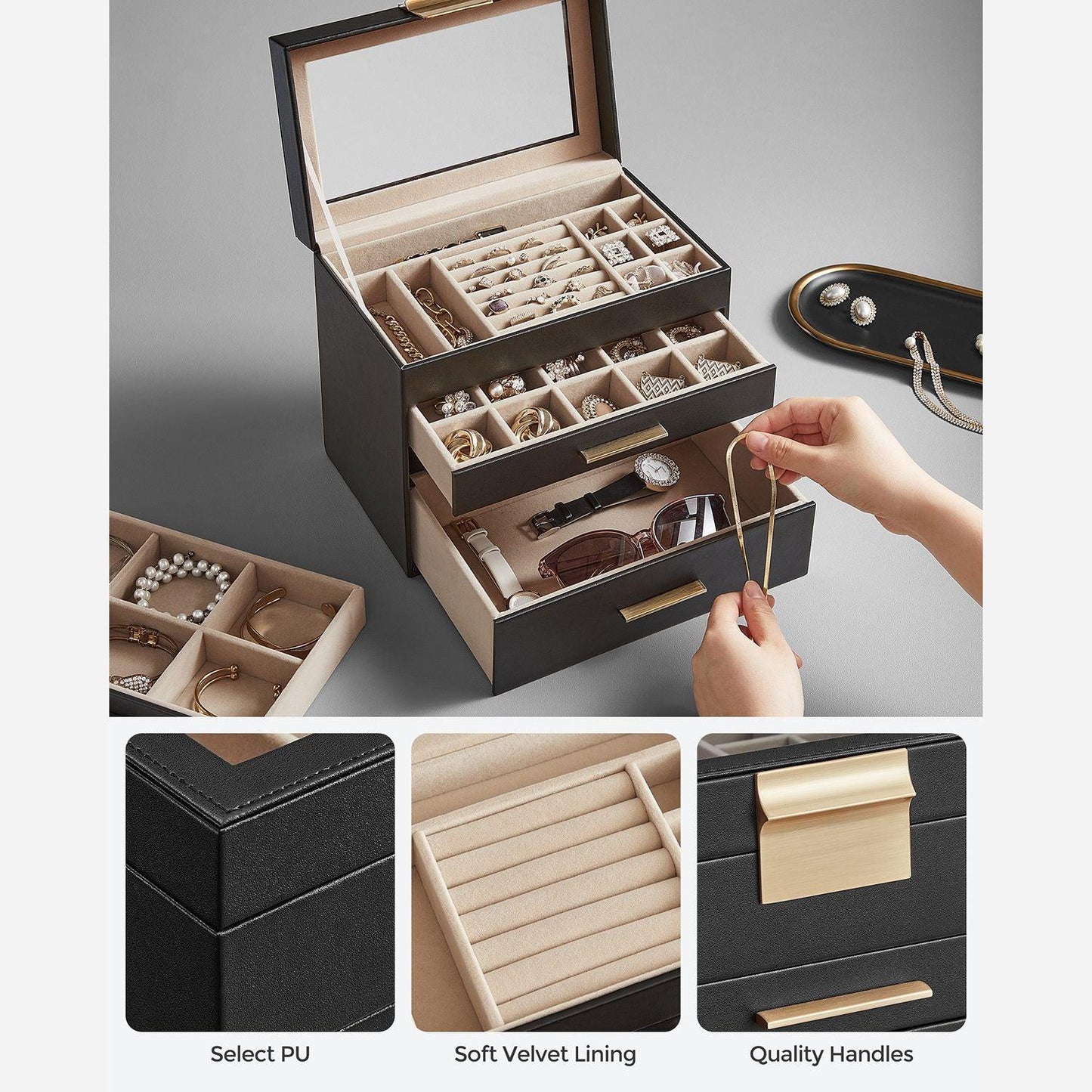 4-Layer Jewelry Box with Glass Lid FredCo