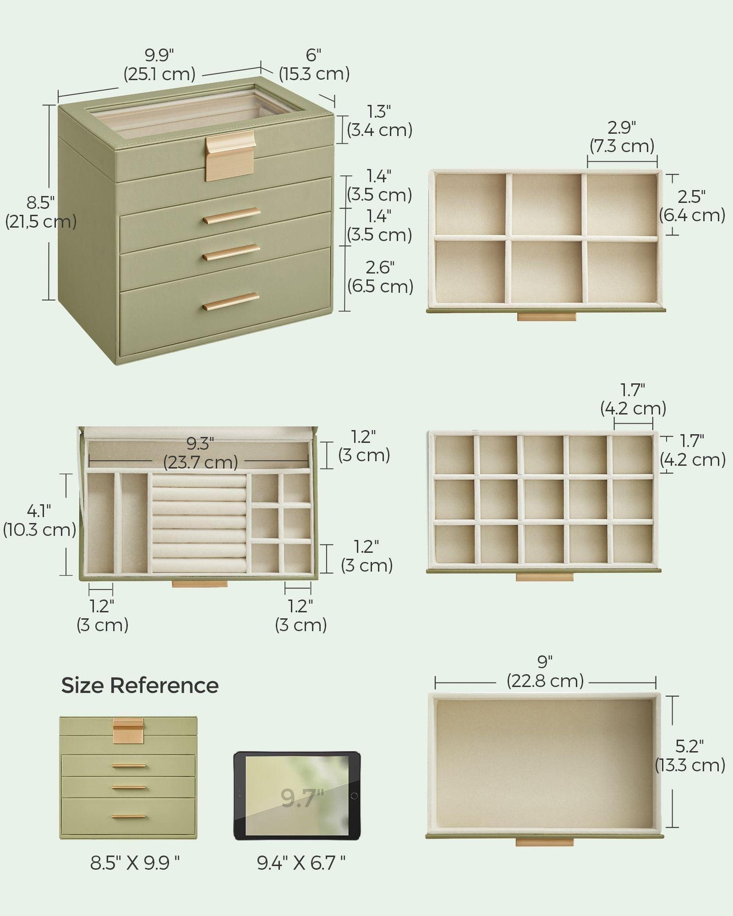 4-Layer Jewelry Organizer Green FredCo