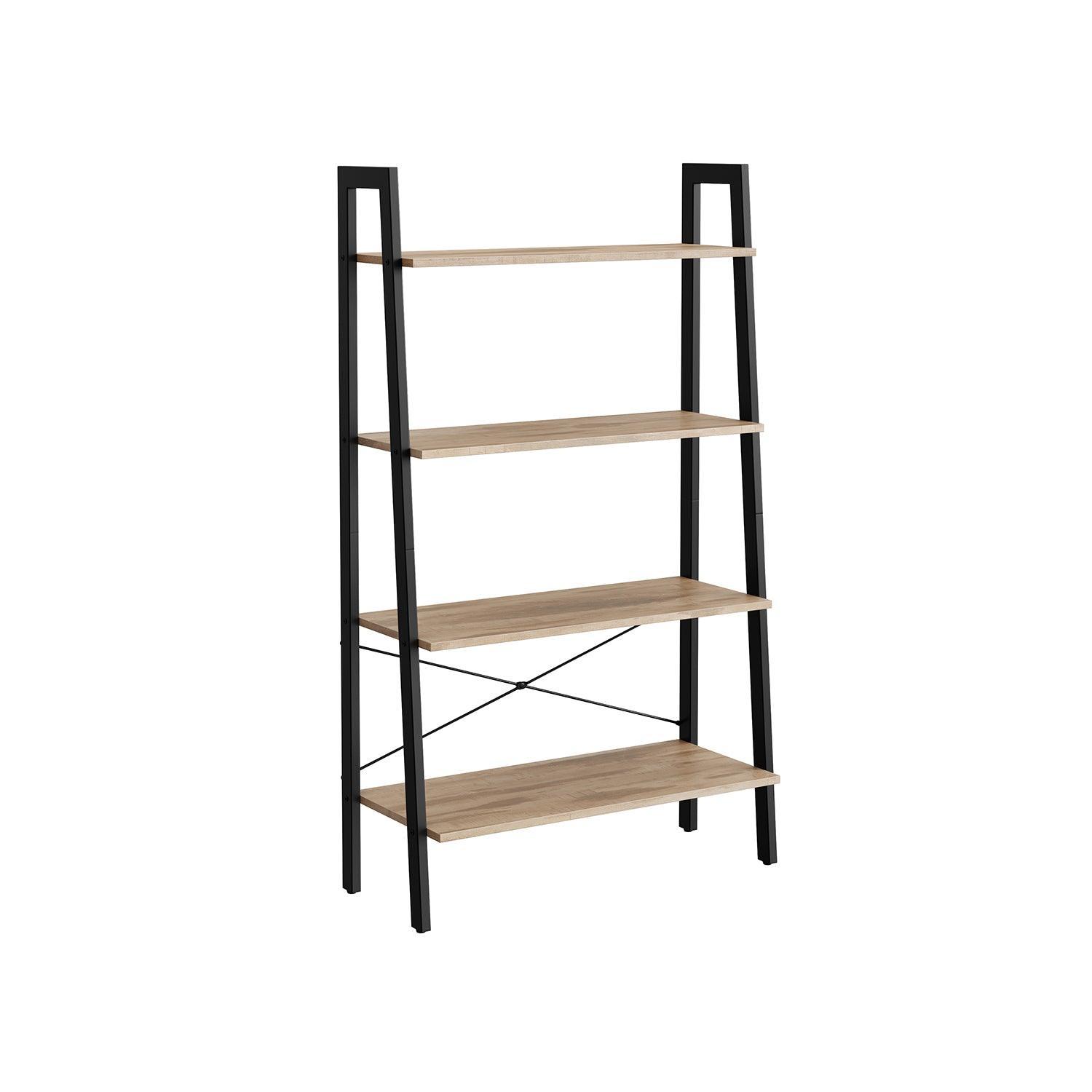 4-Tier Bookshelf Camel Brown and Black FredCo