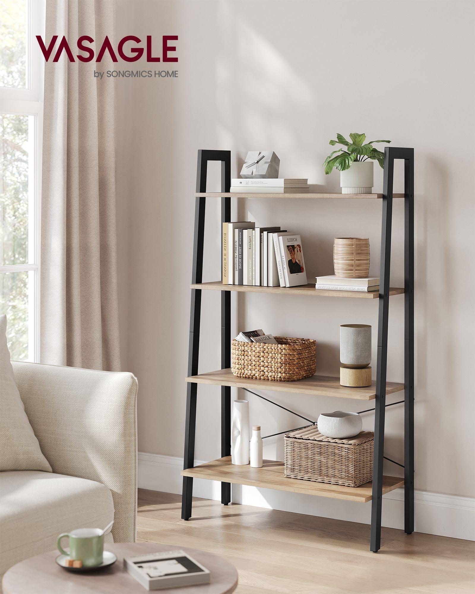 4-Tier Bookshelf Camel Brown and Black FredCo
