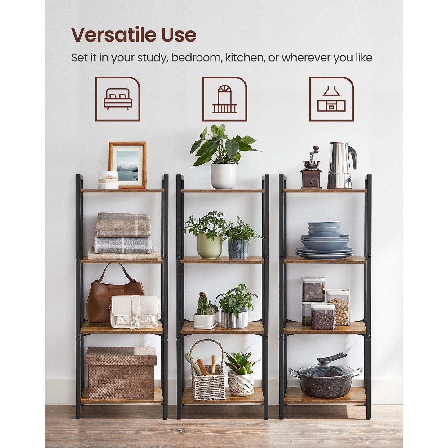 4-Tier Bookshelf Industrial Style FredCo