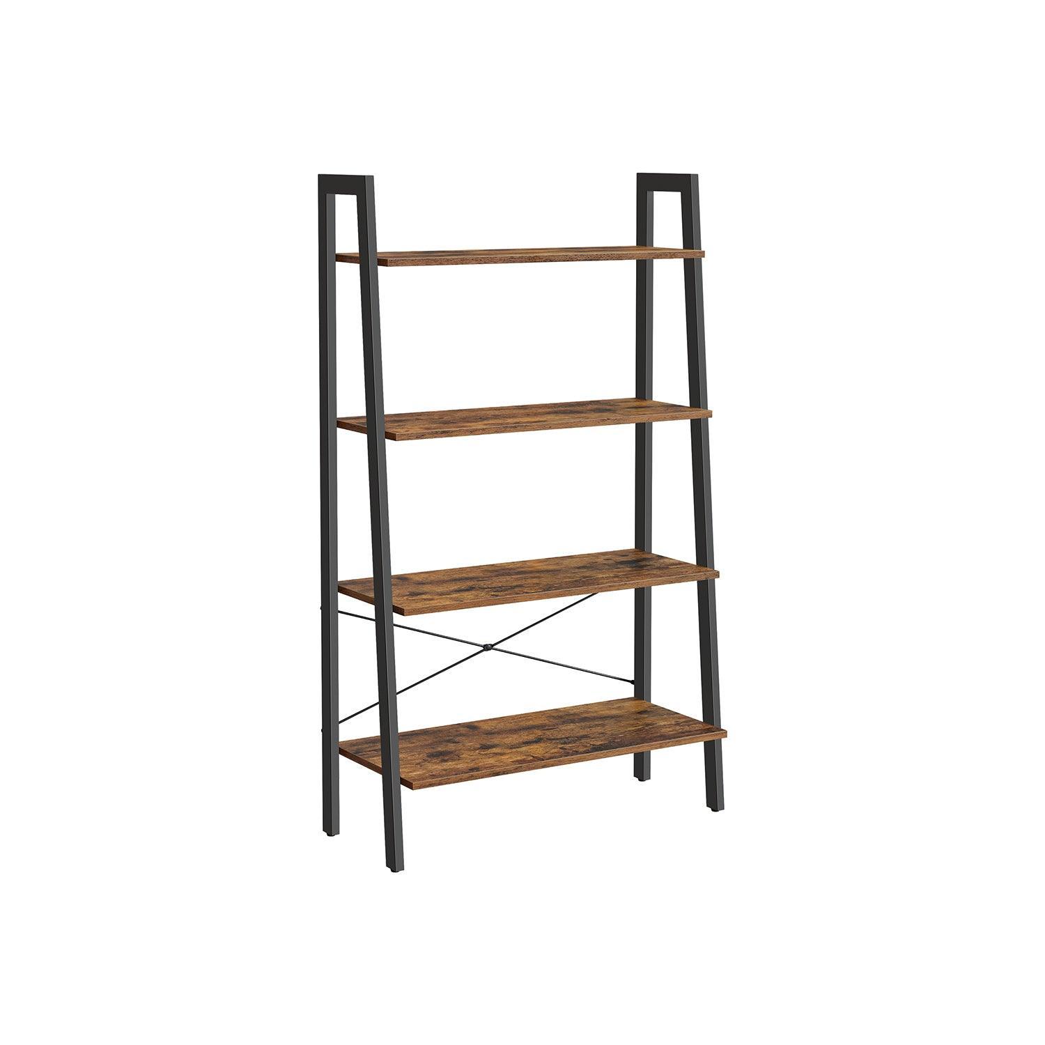 4-Tier Bookshelf Rustic Brown and Black FredCo