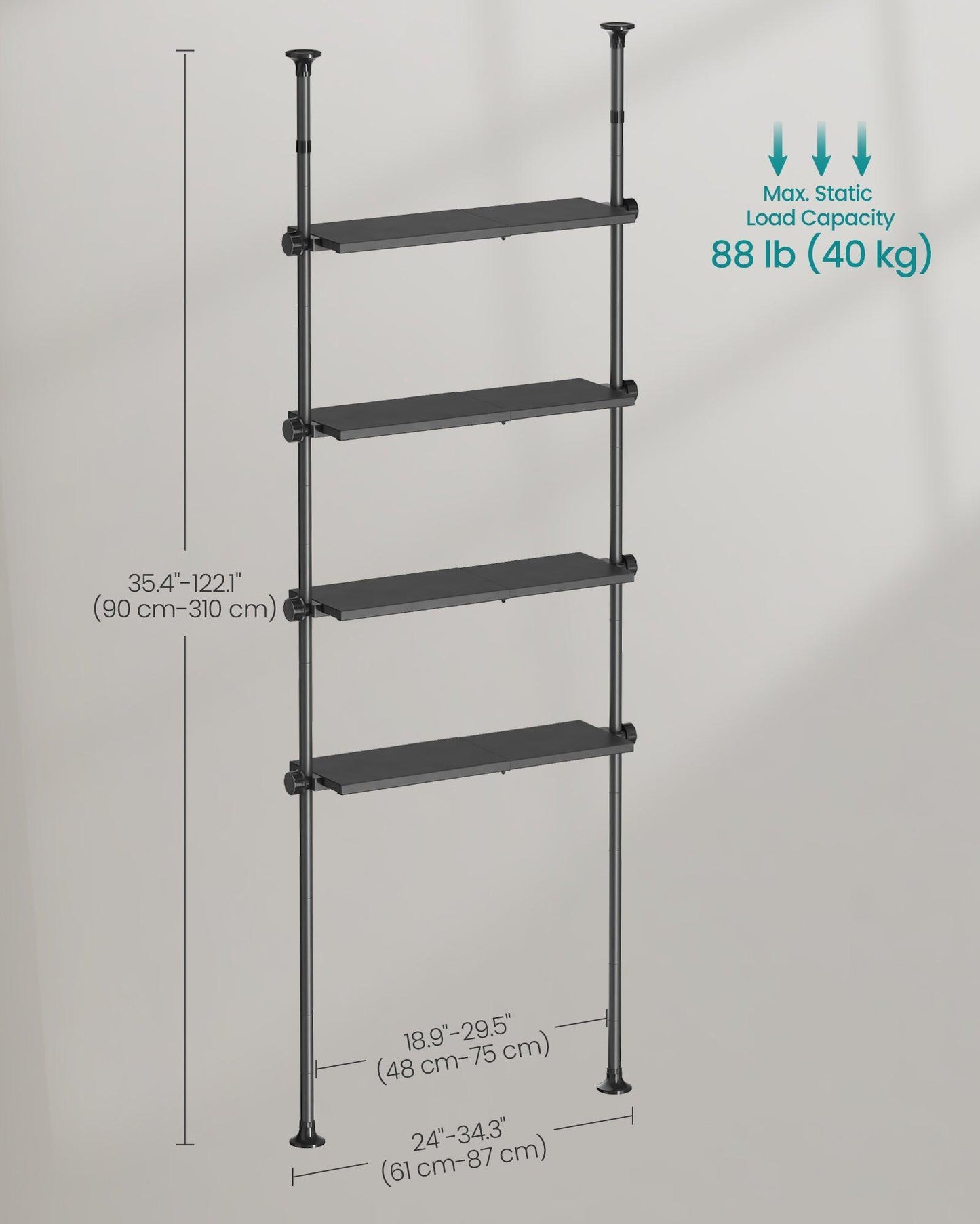 4-Tier Metal Over-the-Toilet Storage Shelf Ink Black FredCo