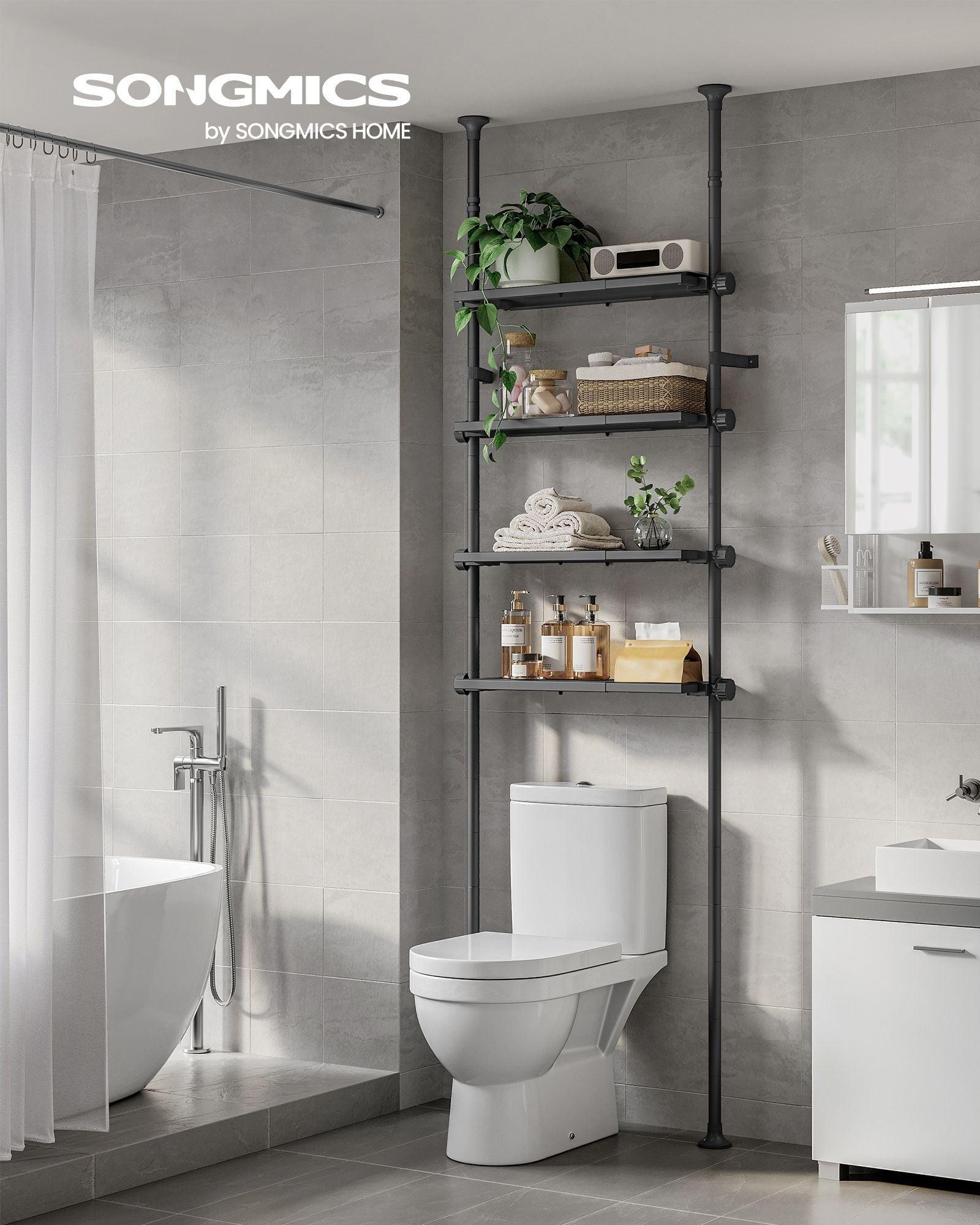 4-Tier Metal Over-the-Toilet Storage Shelf Ink Black FredCo