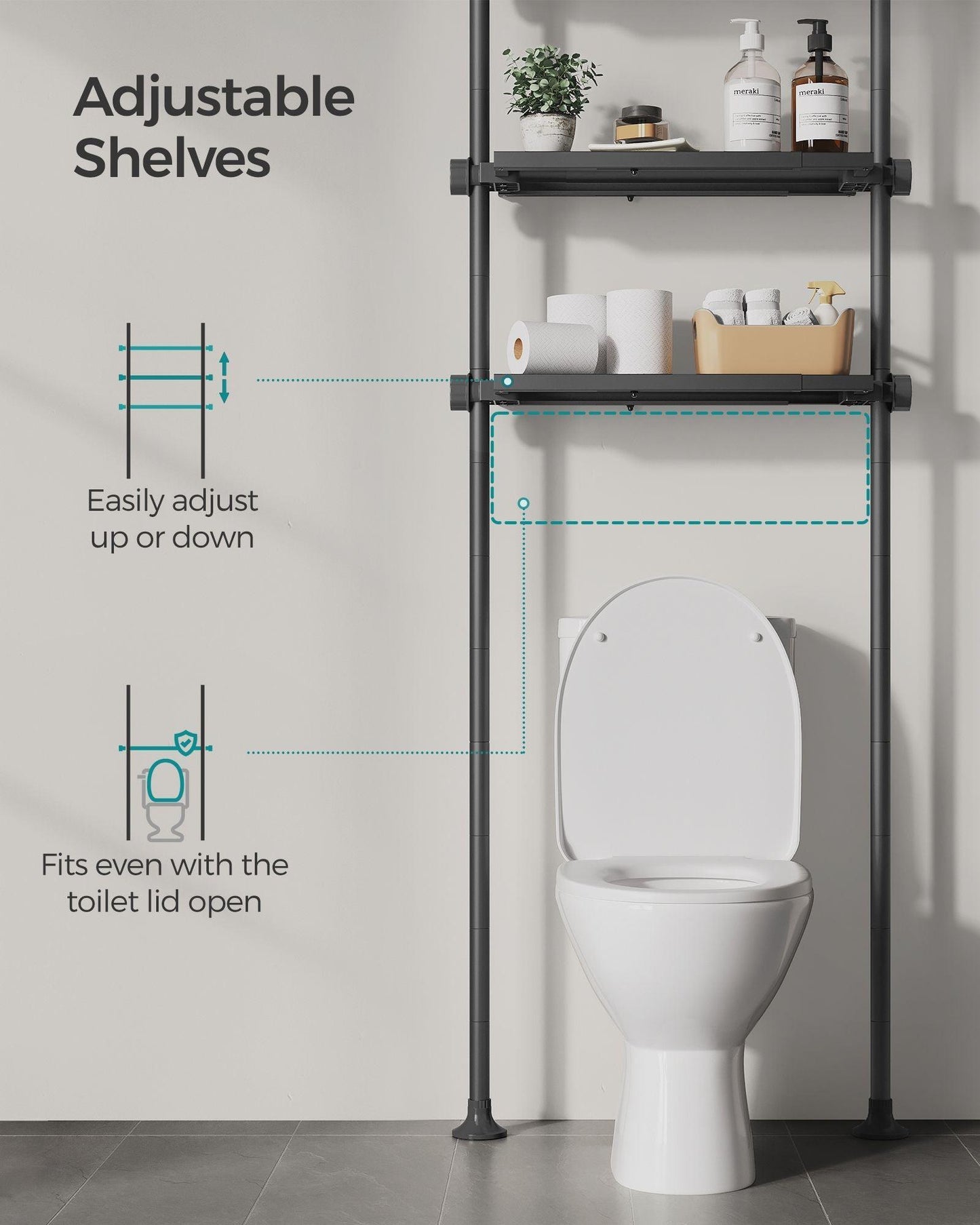 4-Tier Metal Over-the-Toilet Storage Shelf Ink Black FredCo