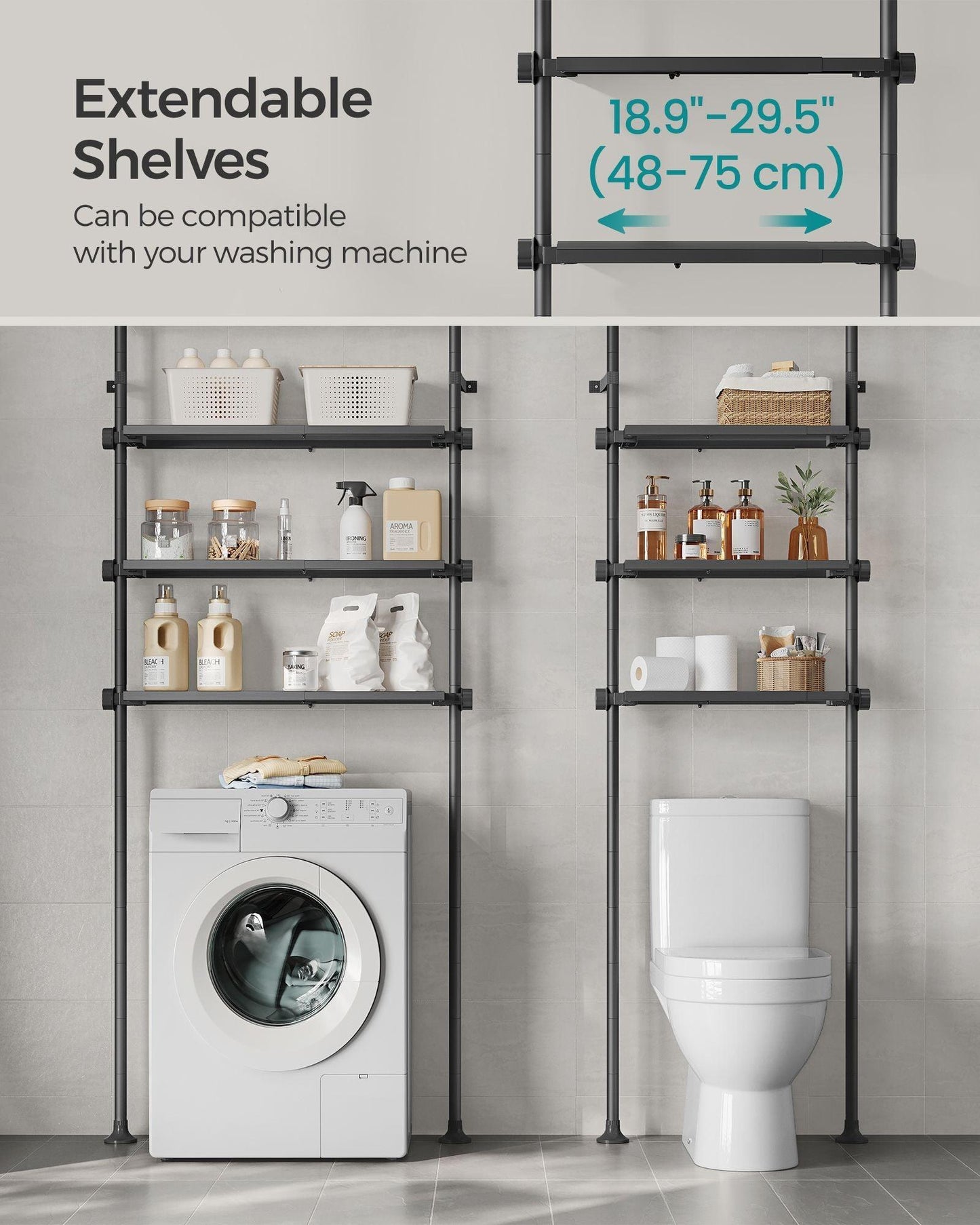 4-Tier Metal Over-the-Toilet Storage Shelf Ink Black FredCo