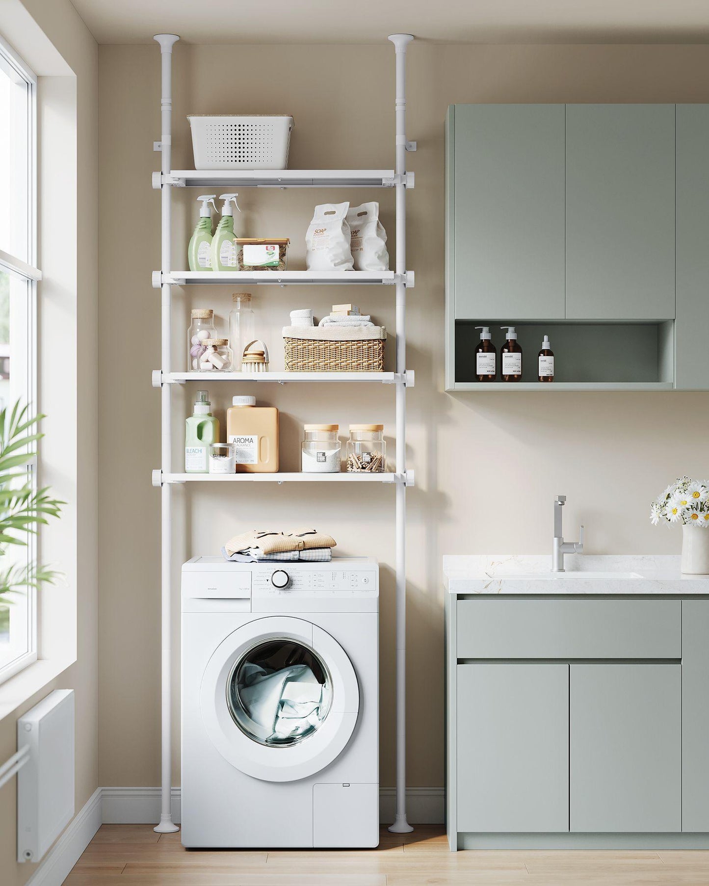 4-Tier Metal Over-the-Toilet Storage Shelf Pearl White FredCo
