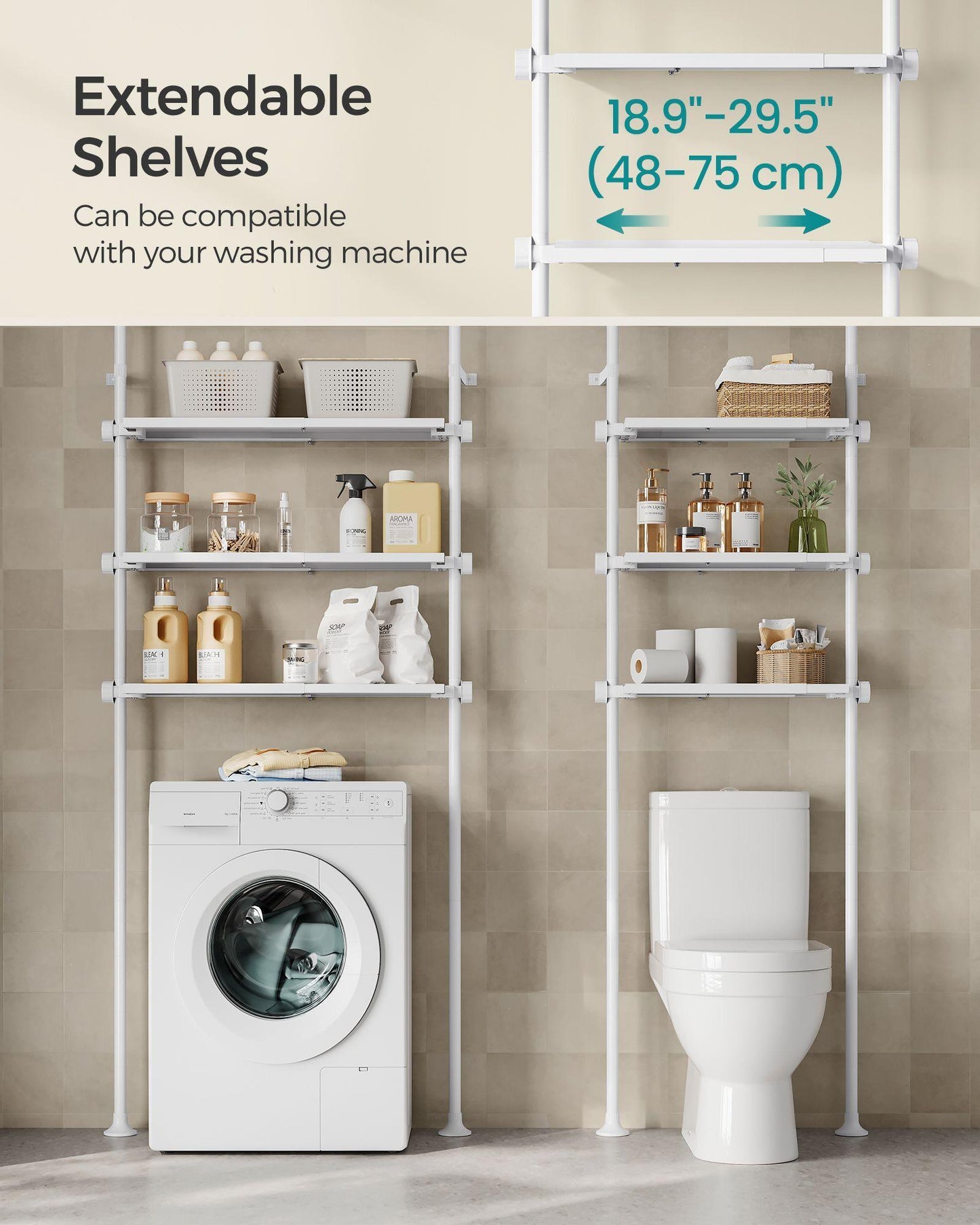 4-Tier Metal Over-the-Toilet Storage Shelf Pearl White FredCo