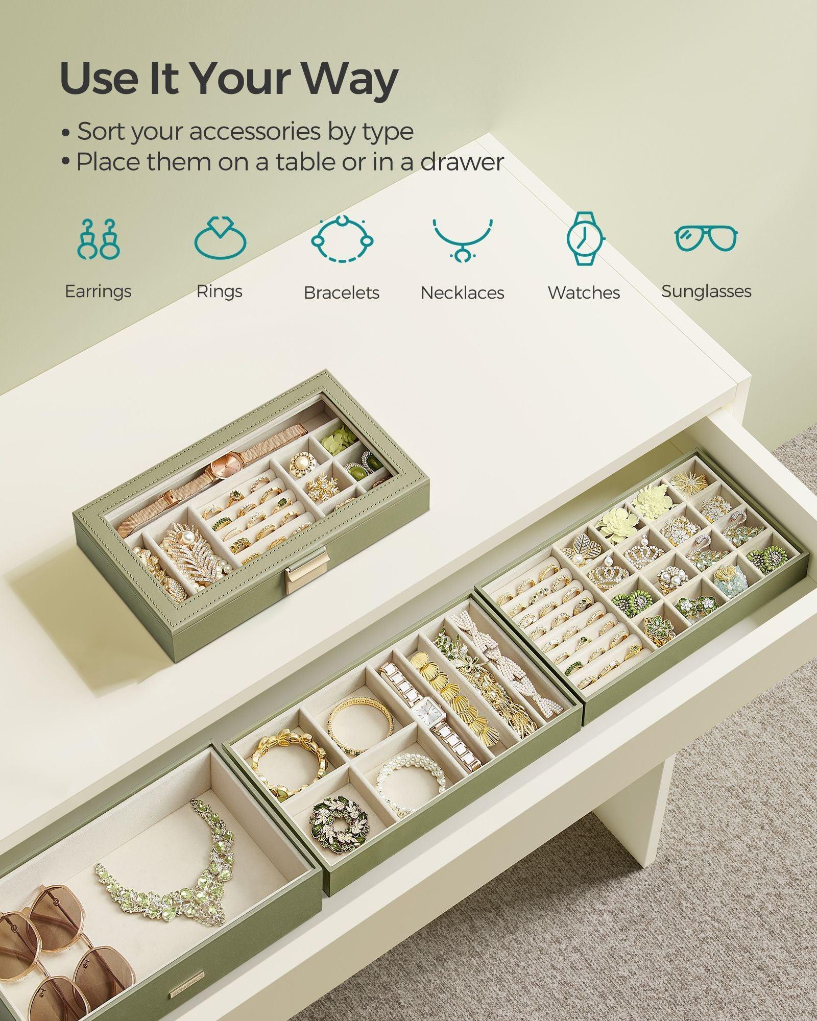 4-Tier Stackable Jewelry Trays Laurel Green FredCo