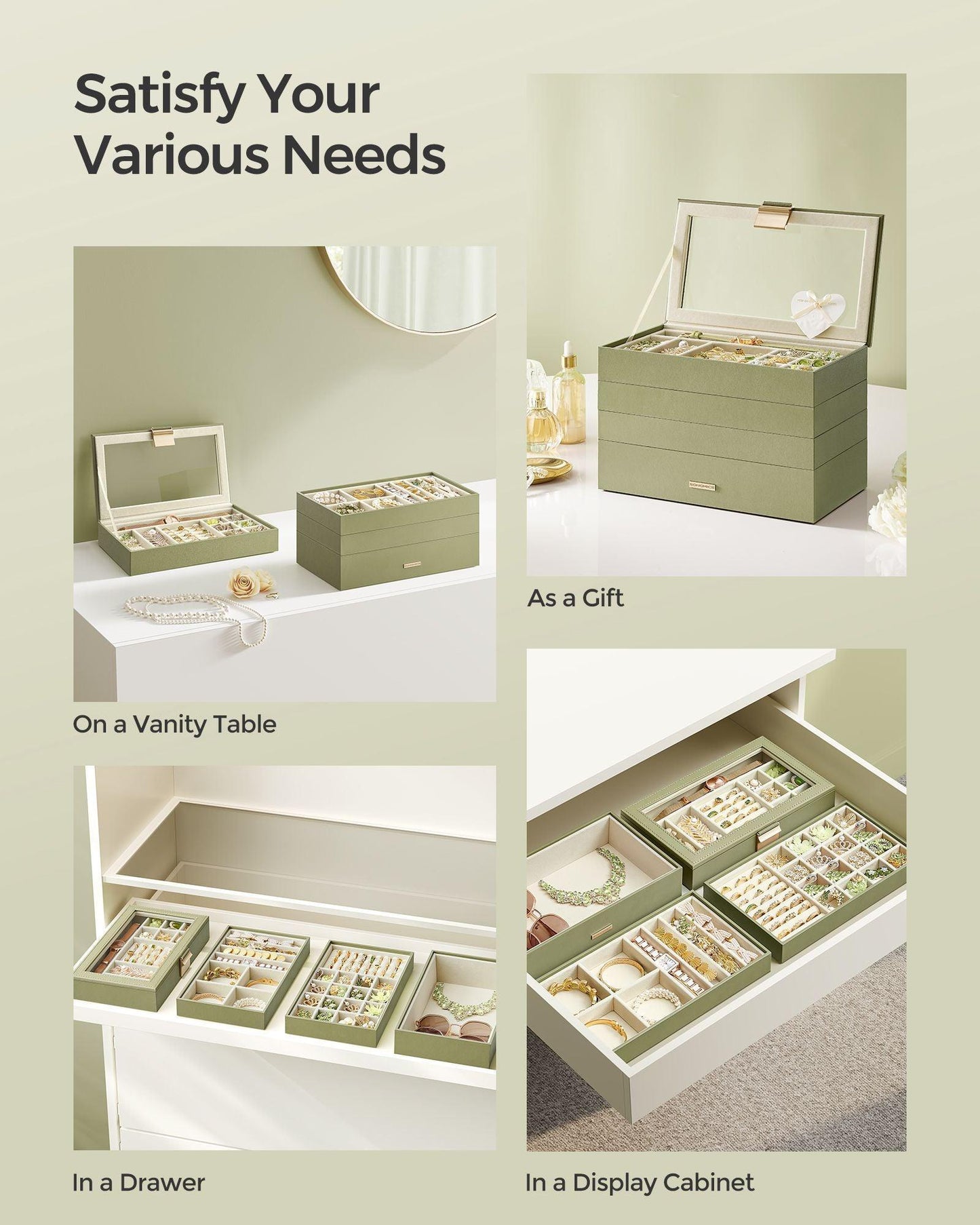 4-Tier Stackable Jewelry Trays Laurel Green FredCo