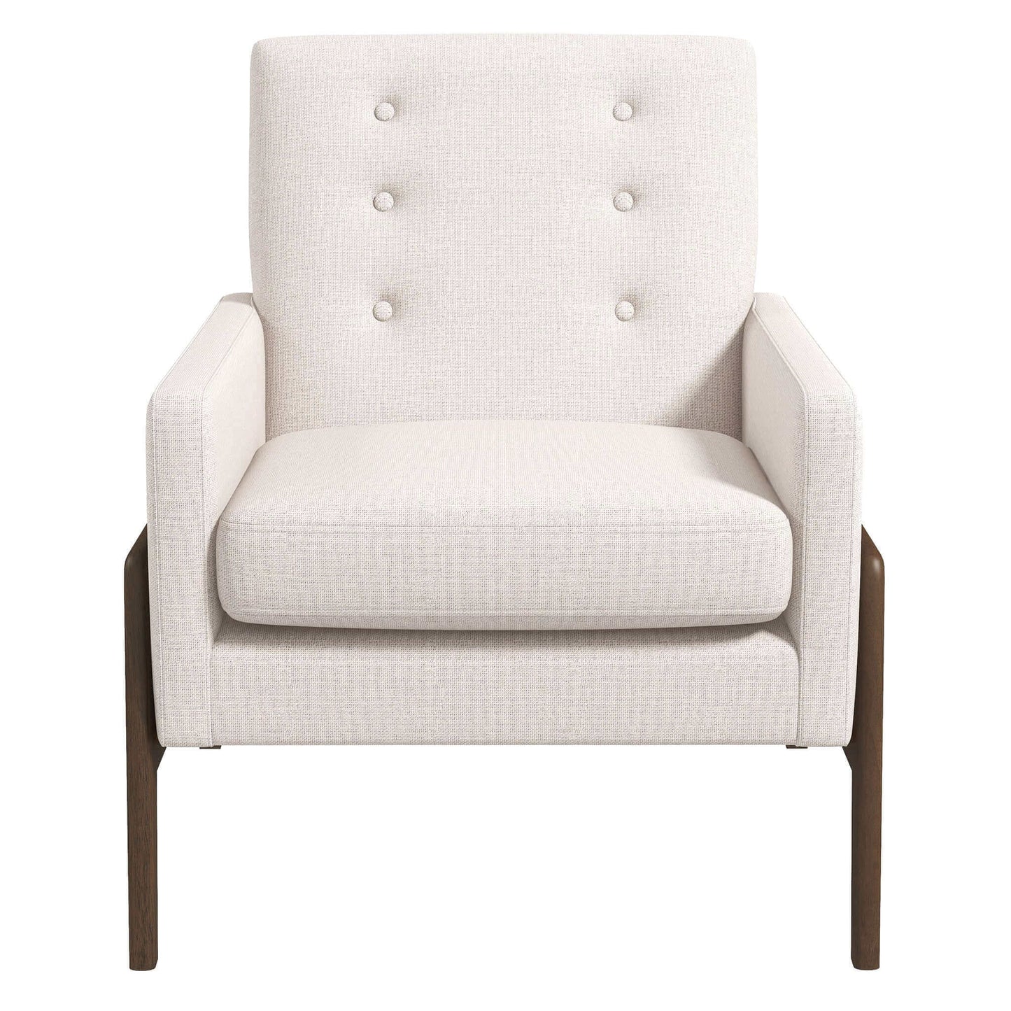 Modern beige accent chair with tufted back and wooden legs, FredCo International furniture