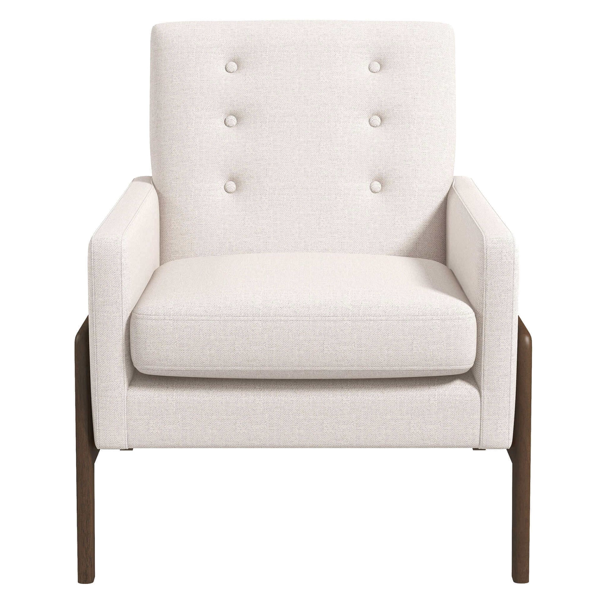 Modern beige accent chair with tufted back and wooden legs, FredCo International furniture