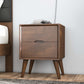 Alexandra Mid-Century Modern Night Stand with 2 Drawers in Walnut Brown Solid Wood 24.8'H x 17.7'W x 15.7'D FredCo