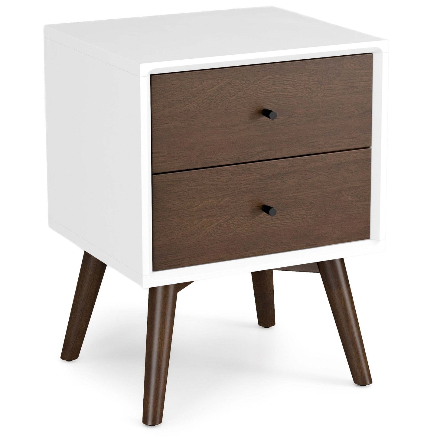 Caroline Mid Century Modern Style 2-Drawer White Night Stand Solid Wood 23.6'H x 17.7'W x 15.7'D FredCo