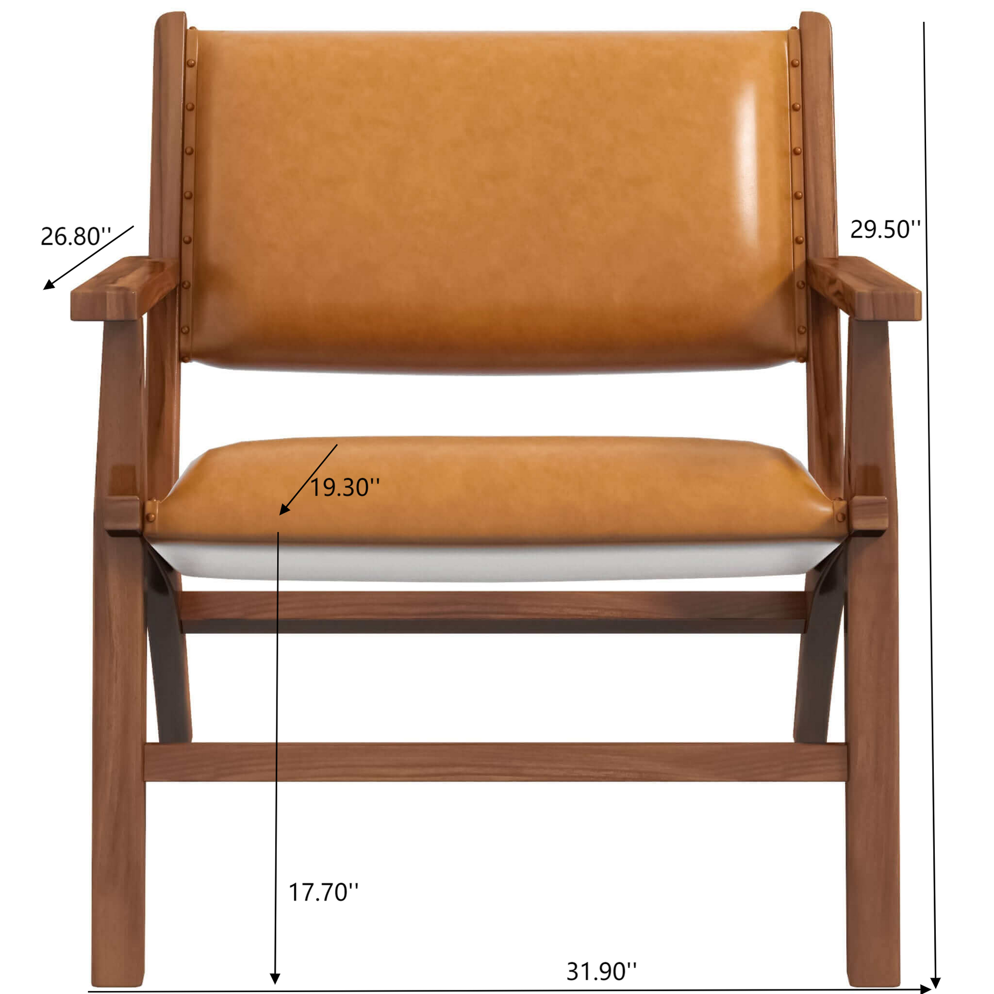 Hendrix Antique Tan Leather Arm Chair Mid-Century Modern Style with Solid Wood Frame 32' L x 26' W x 28' H for Bedroom, Living Room, Hallway FredCo