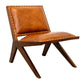 Modern brown leather accent chair with wooden legs, studded trim, FredCo International furniture