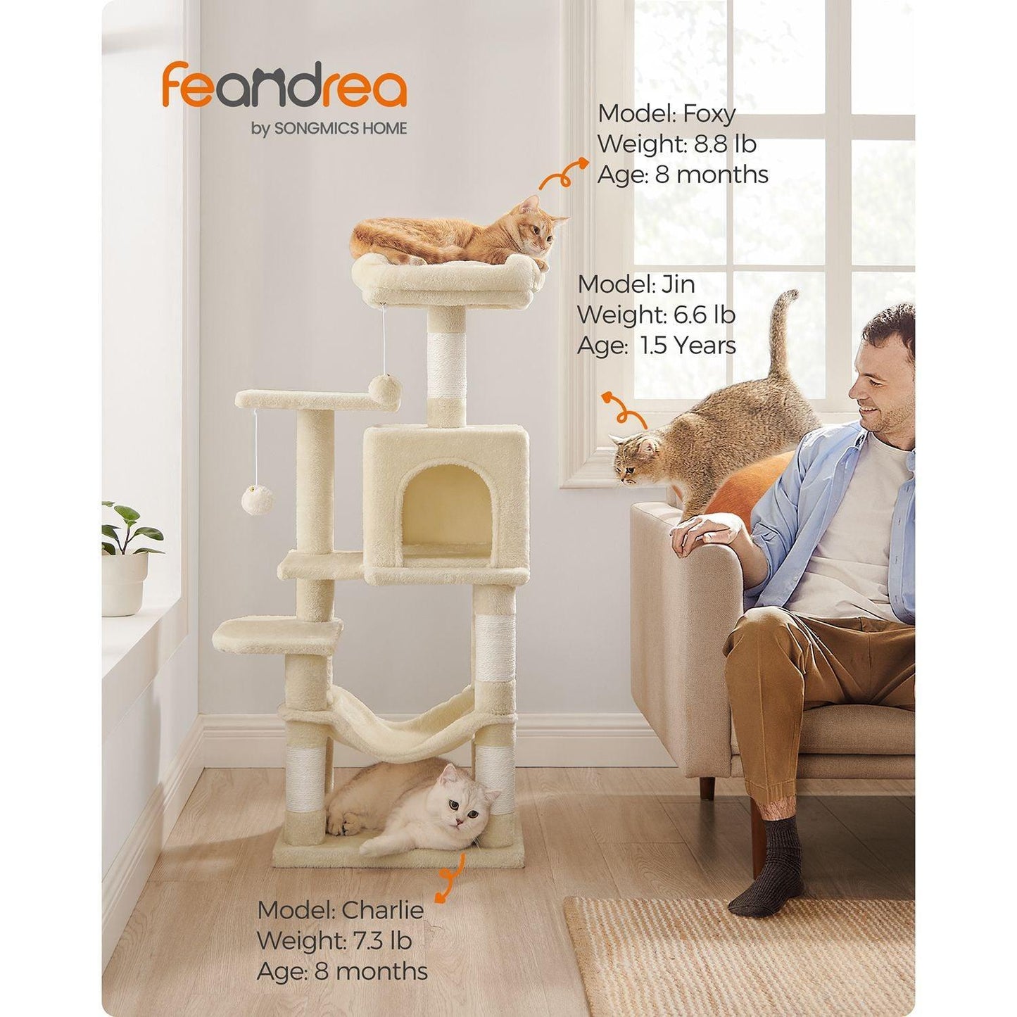 44.1-Inch Cat Tree Beige FredCo