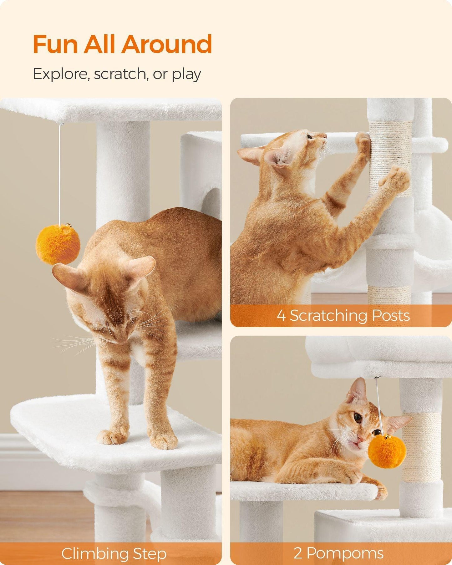 44.1-Inch Cat Tree Cream White FredCo