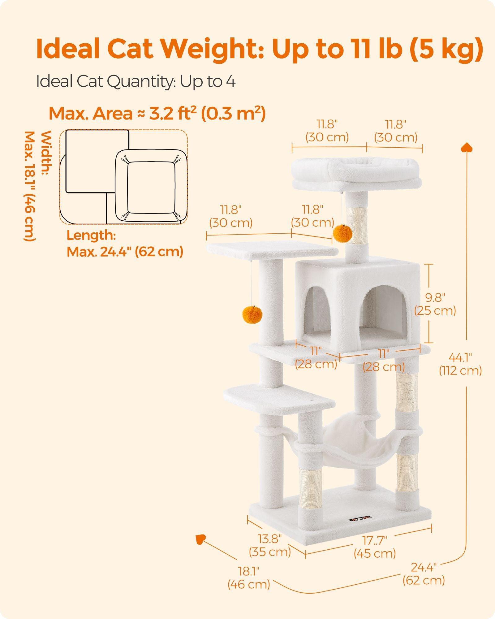 44.1-Inch Cat Tree Cream White FredCo