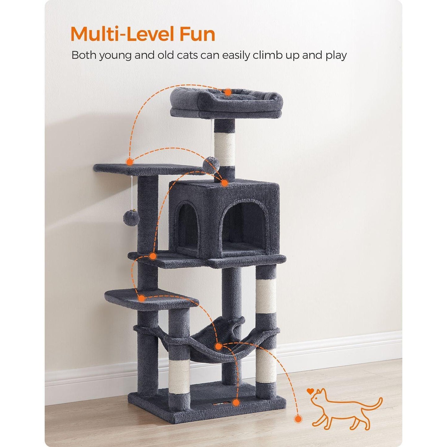 44.1-Inch Cat Tree Smoky Gray FredCo