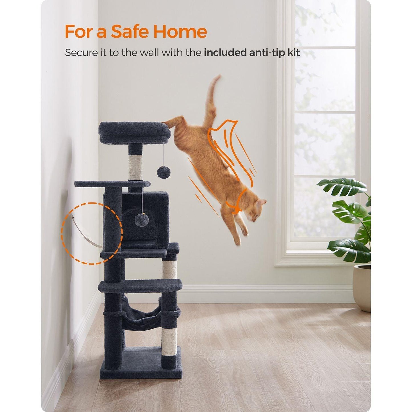 44.1-Inch Cat Tree Smoky Gray FredCo