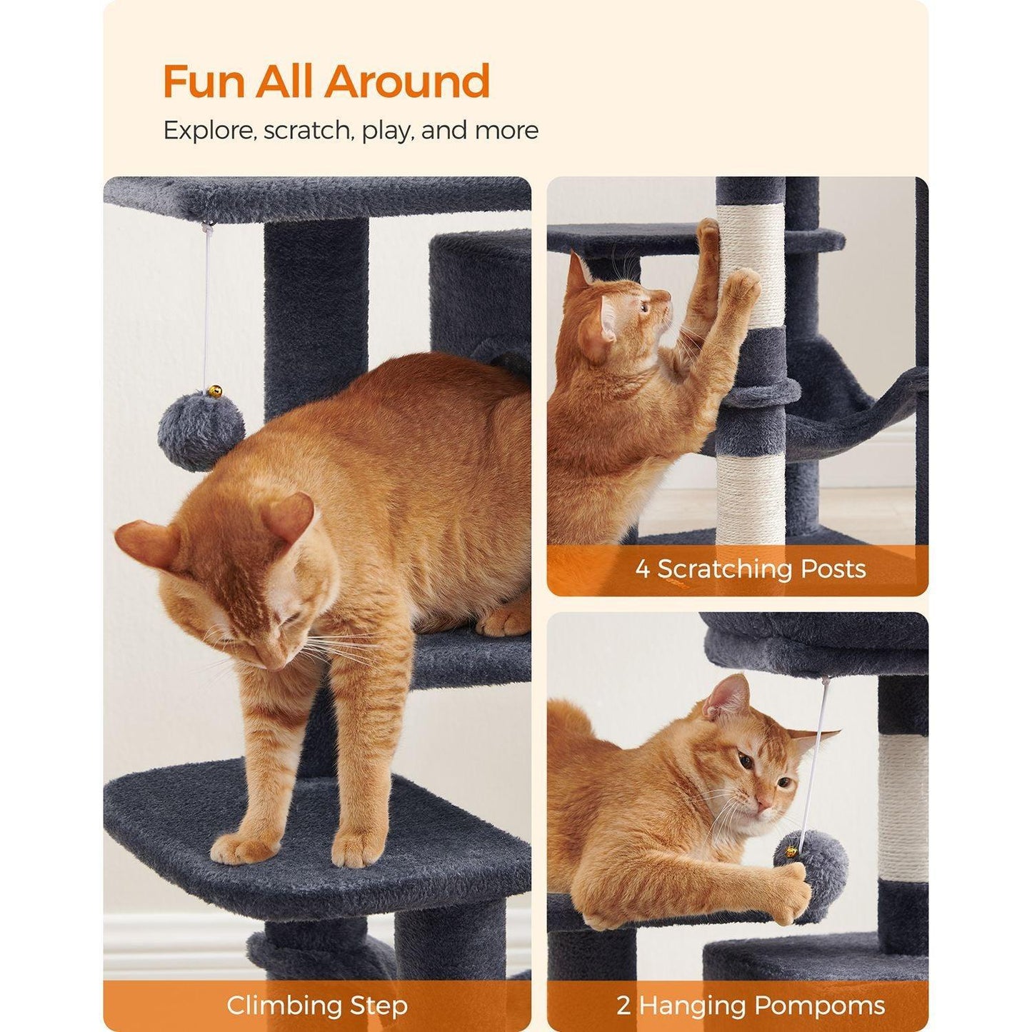 44.1-Inch Cat Tree Smoky Gray FredCo
