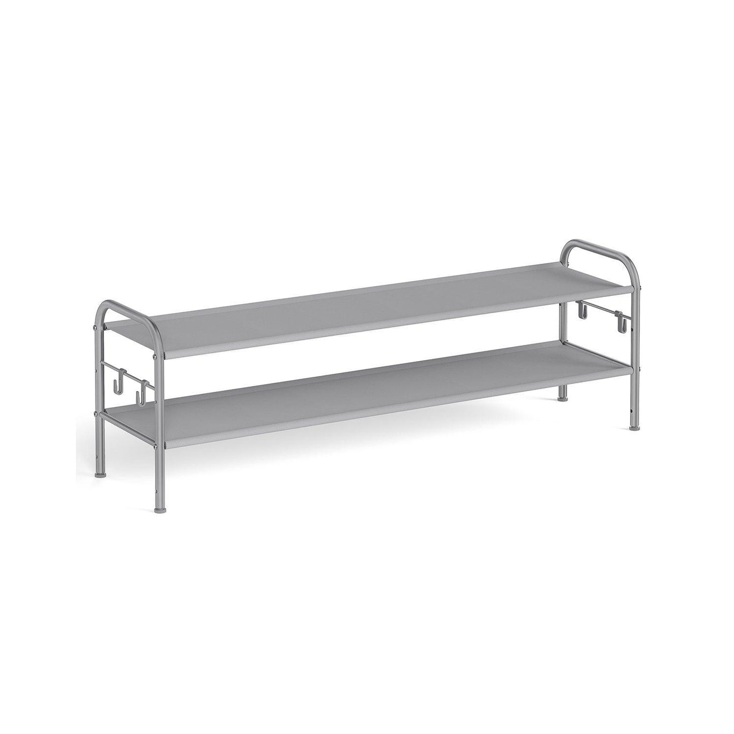 44.9" Wide 2-Tier Fabric Shoe Rack with 4 Hooks Dove Gray FredCo