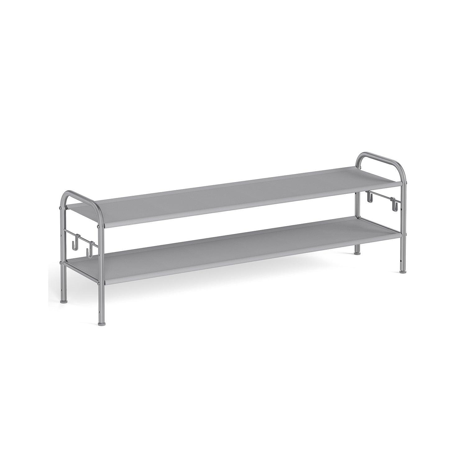 44.9" Wide 2-Tier Fabric Shoe Rack with 4 Hooks Dove Gray FredCo