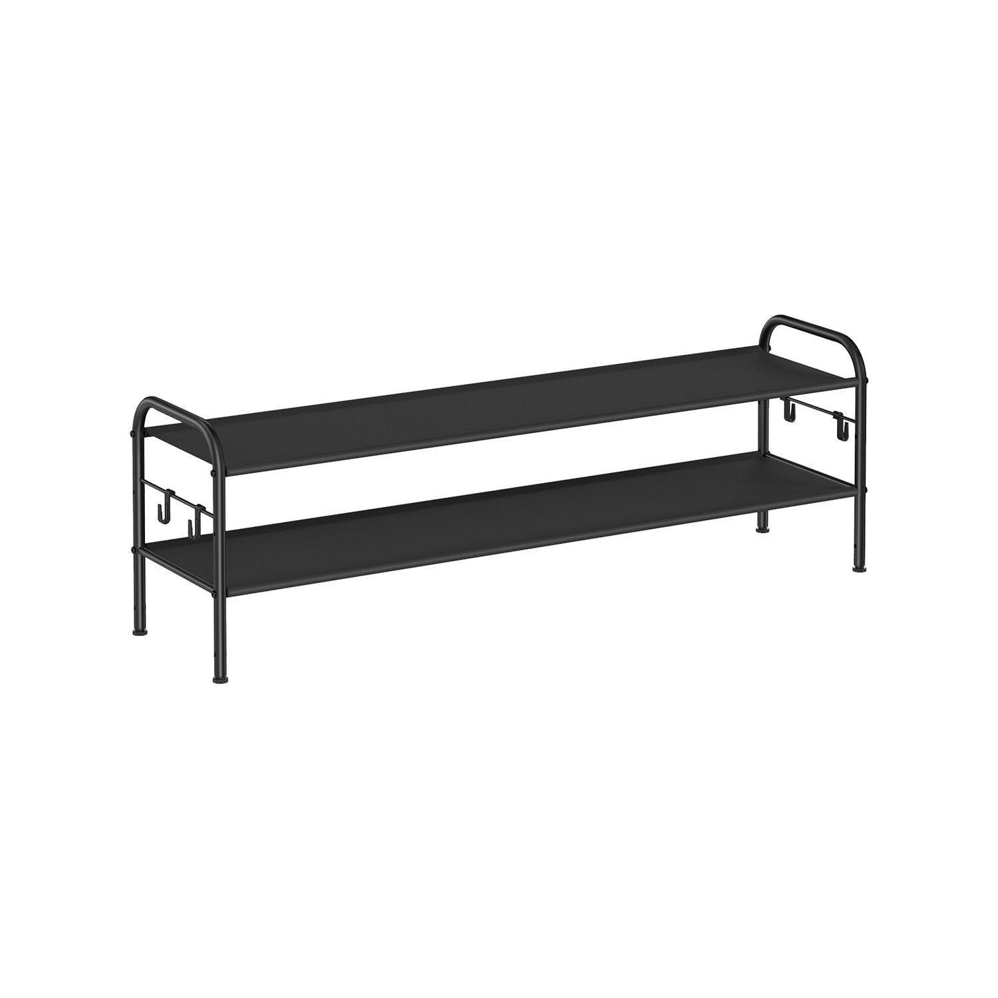 44.9" Wide 2-Tier Fabric Shoe Rack with 4 Hooks Ink Black FredCo