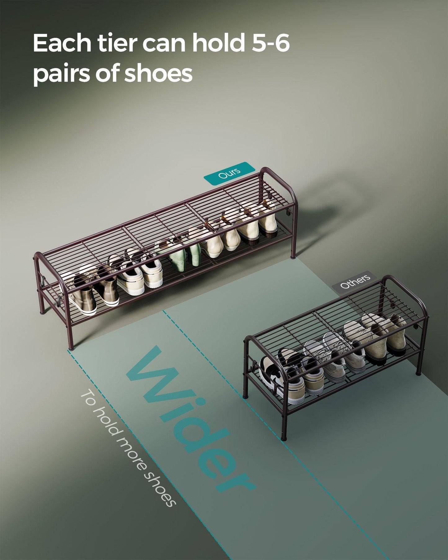 44.9" Wide 2-Tier Metal Shoe Rack Chestnut Brown FredCo