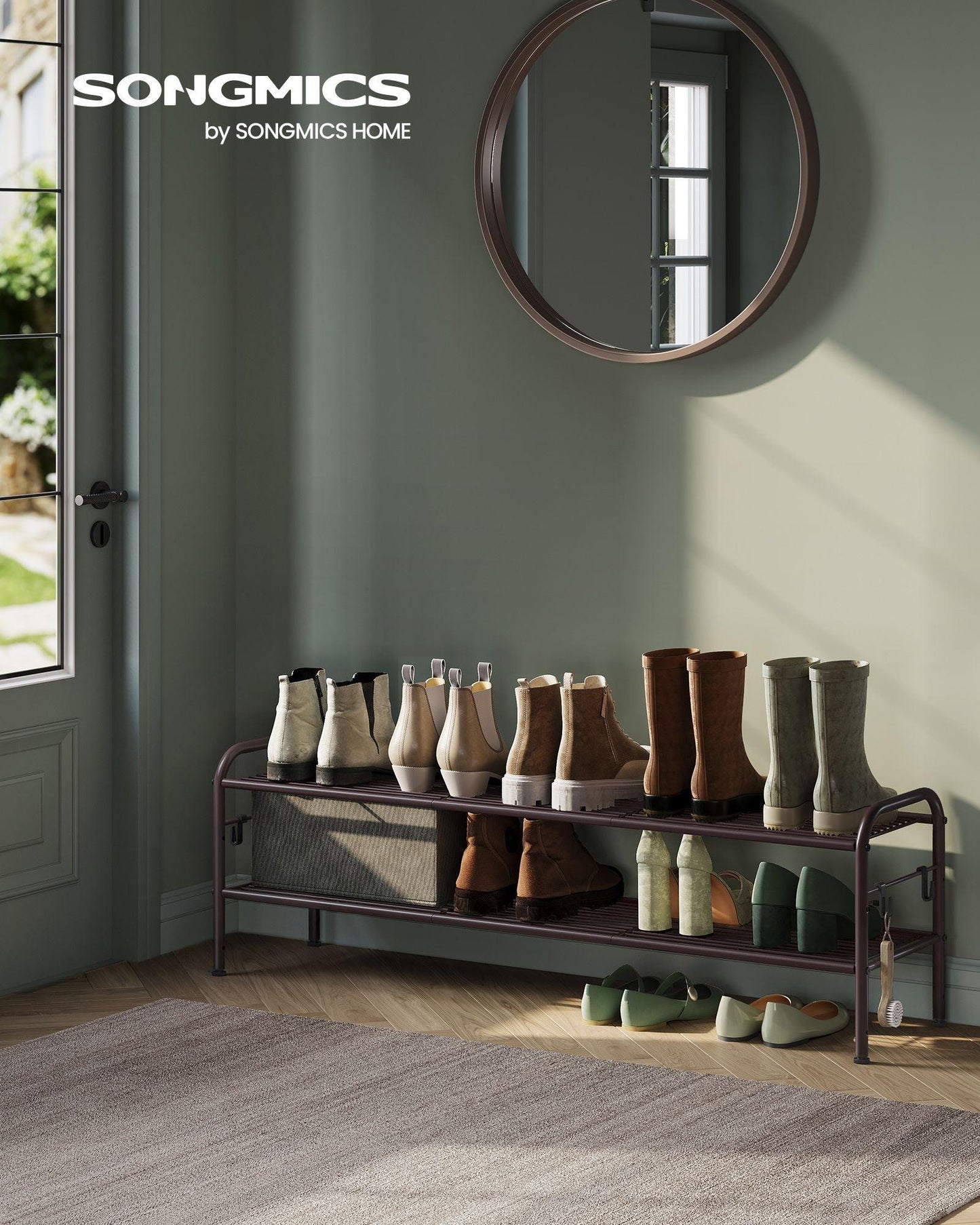 44.9" Wide 2-Tier Metal Shoe Rack Chestnut Brown FredCo