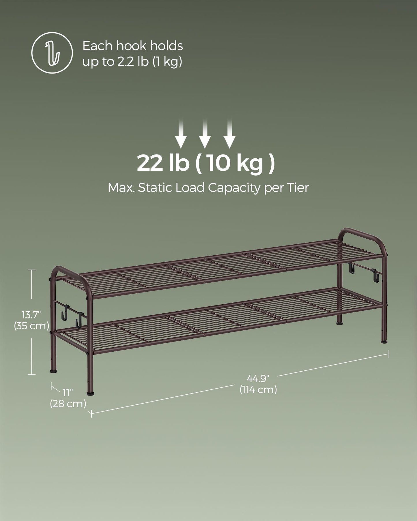 44.9" Wide 2-Tier Metal Shoe Rack Chestnut Brown FredCo