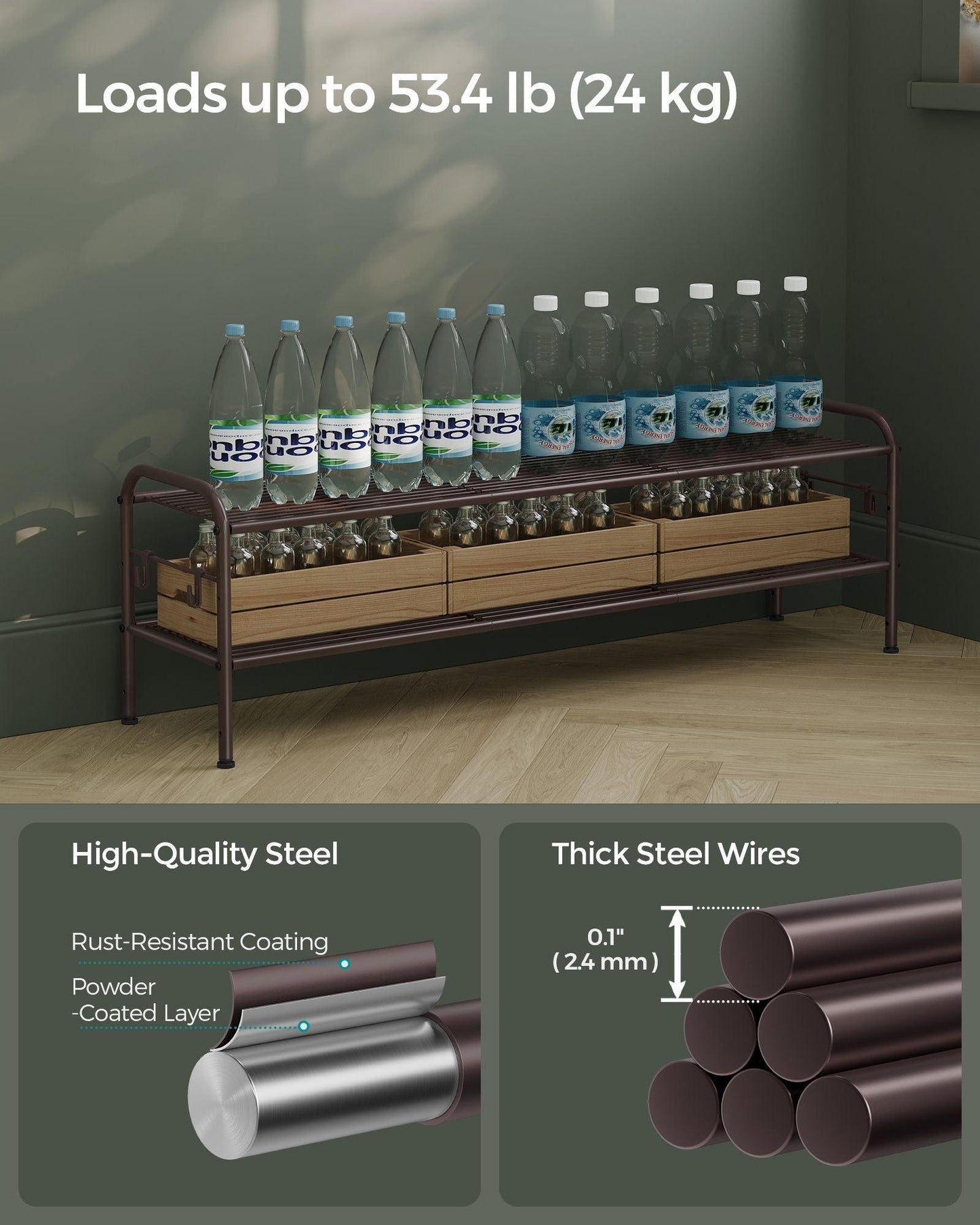 44.9" Wide 2-Tier Metal Shoe Rack Chestnut Brown FredCo