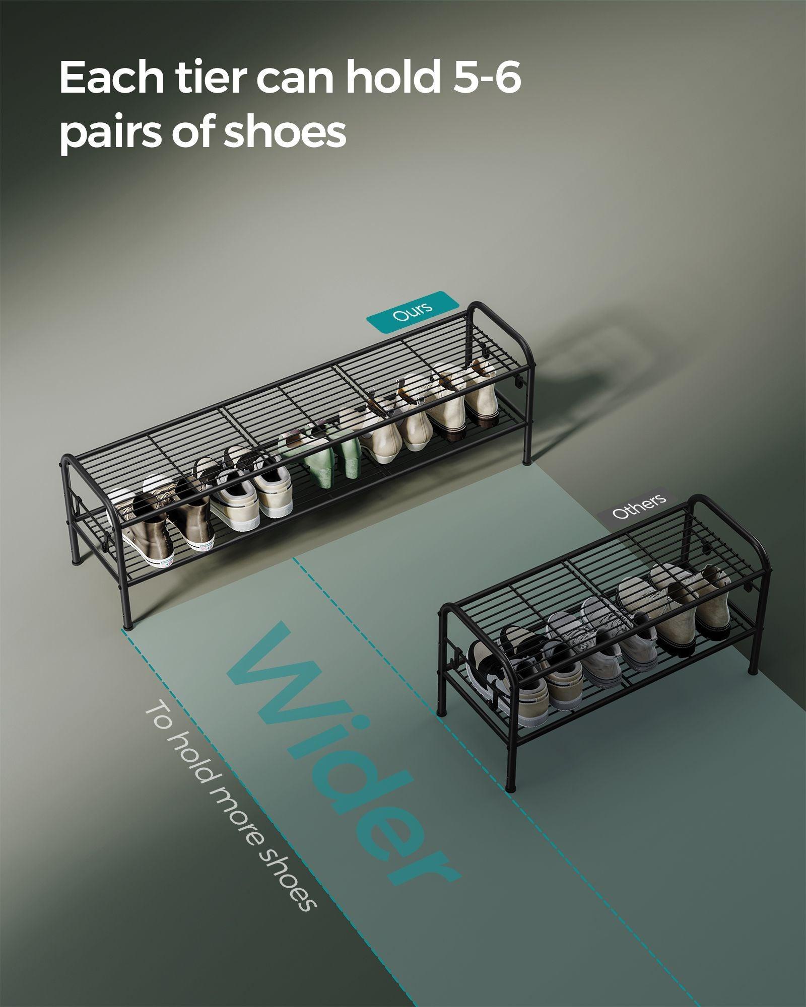 44.9" Wide 2-Tier Metal Shoe Rack with 4 Hooks Ink Black FredCo