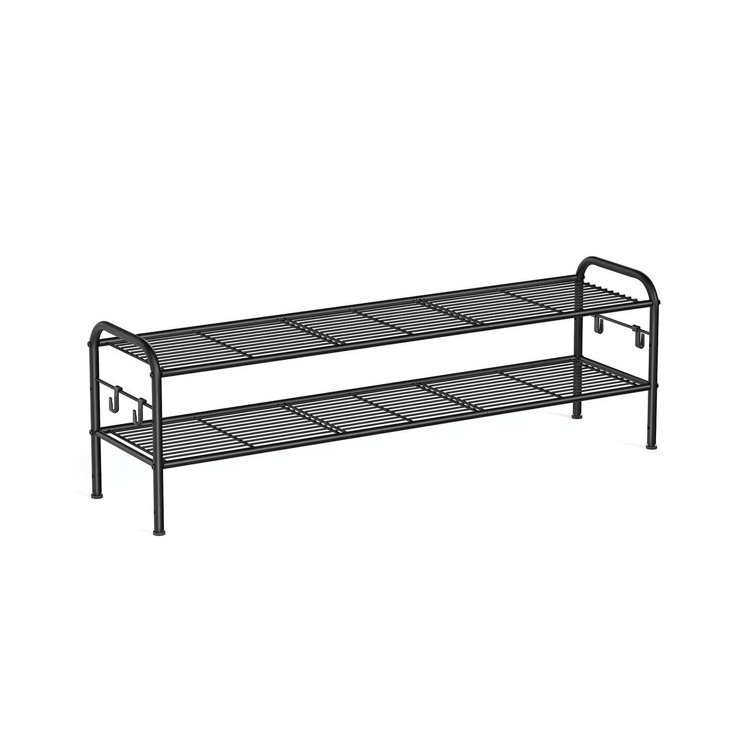 44.9" Wide 2-Tier Metal Shoe Rack with 4 Hooks Ink Black FredCo