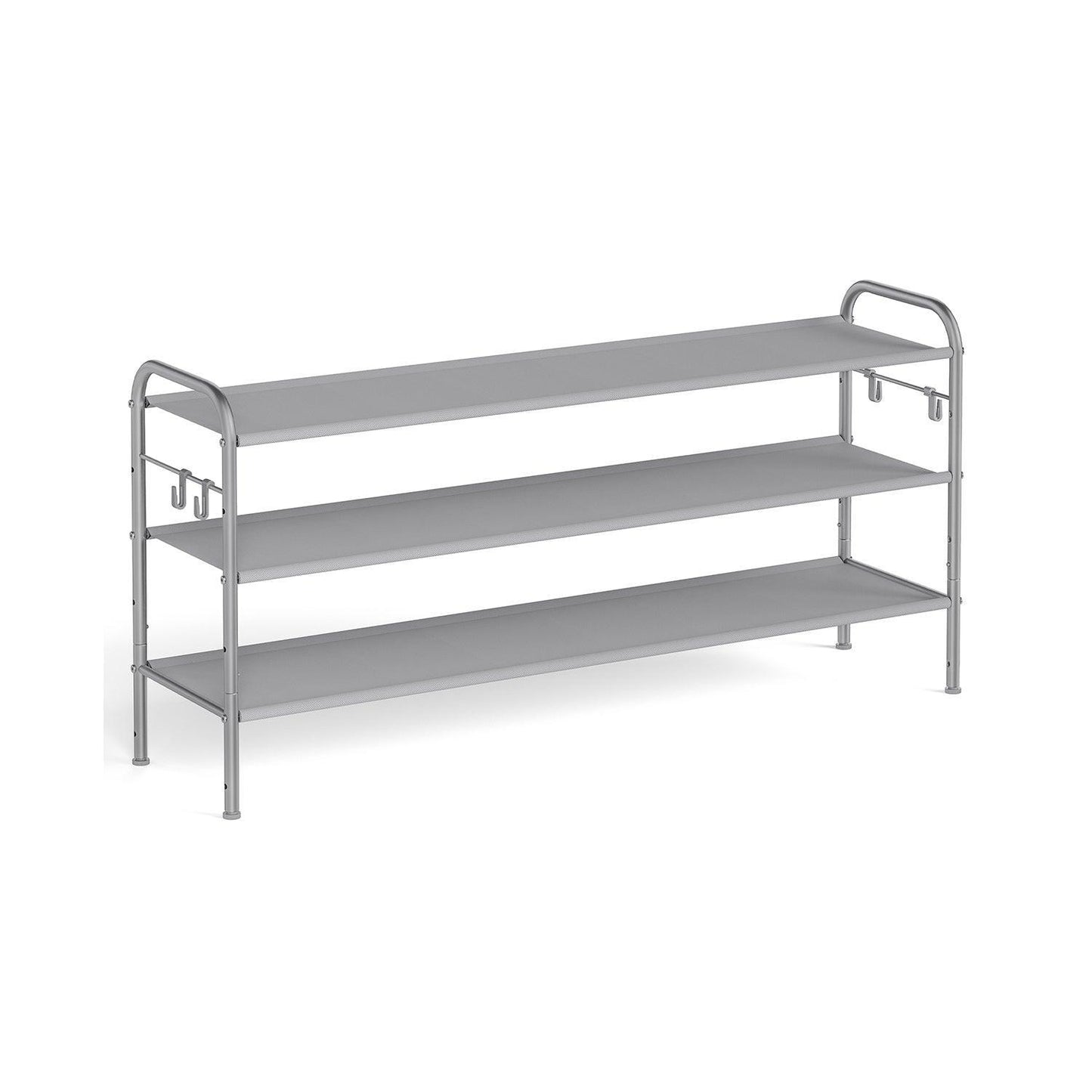 44.9" Wide 3-Tier Fabric Shoe Rack with 4 Hooks Dove Gray FredCo