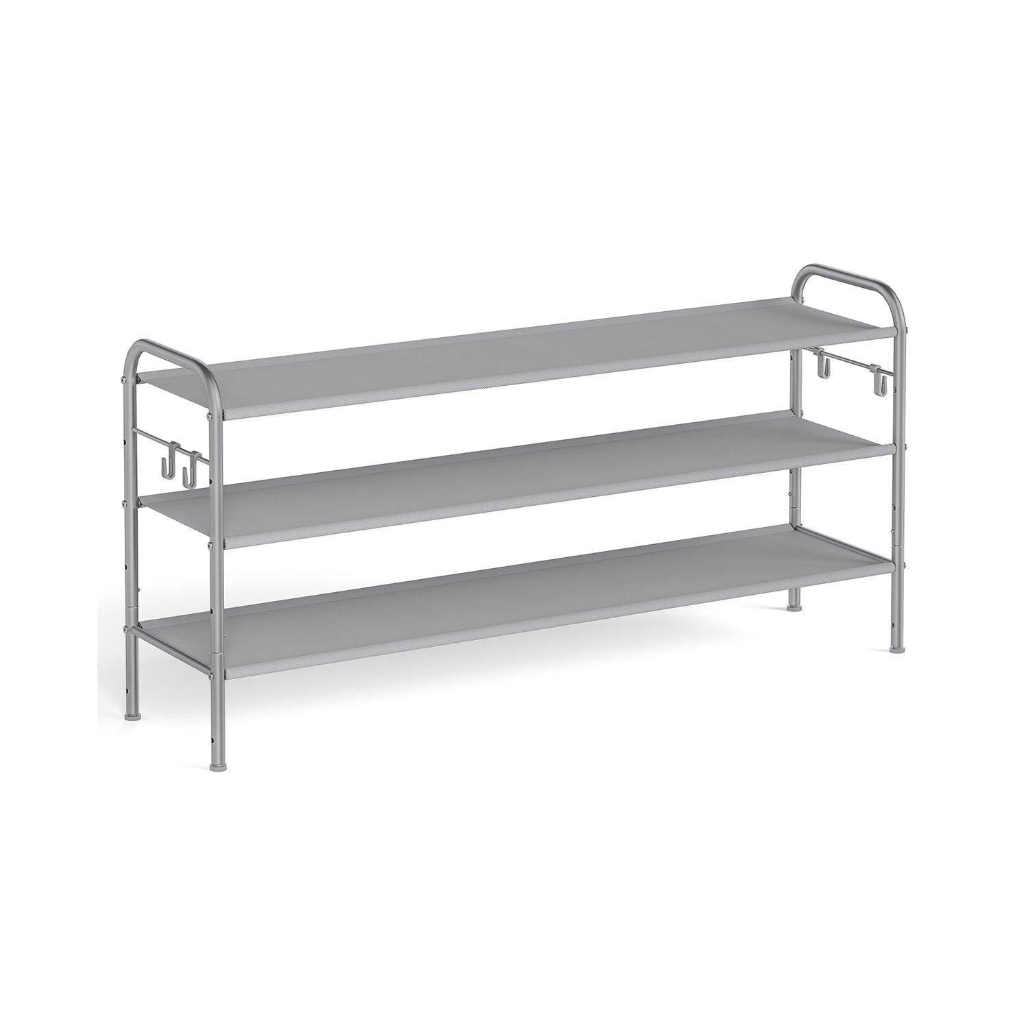44.9" Wide 3-Tier Fabric Shoe Rack with 4 Hooks Dove Gray FredCo