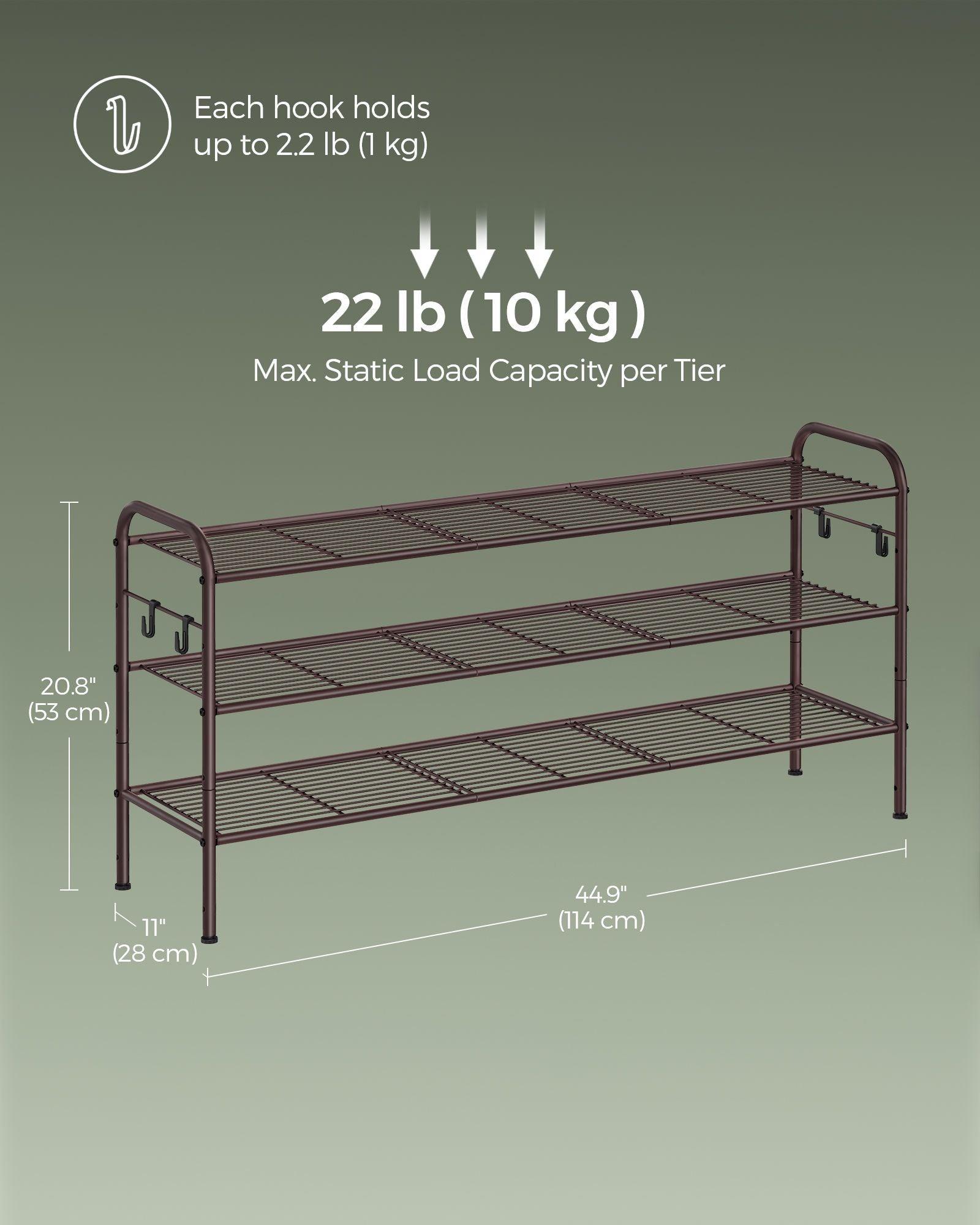 44.9" Wide 3-Tier Metal Shoe Rack Chestnut Brown FredCo