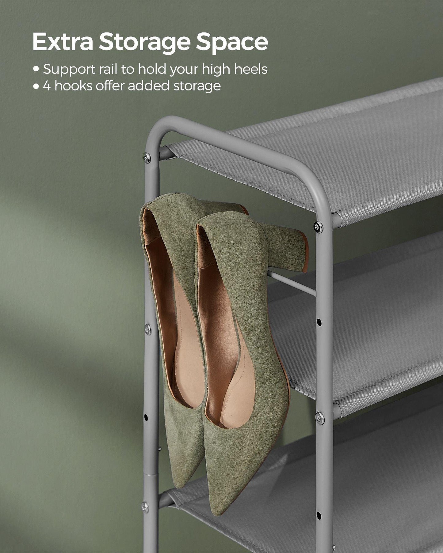44.9" Wide 4-Tier Fabric Shoe Rack with 4 Hooks Dove Gray FredCo