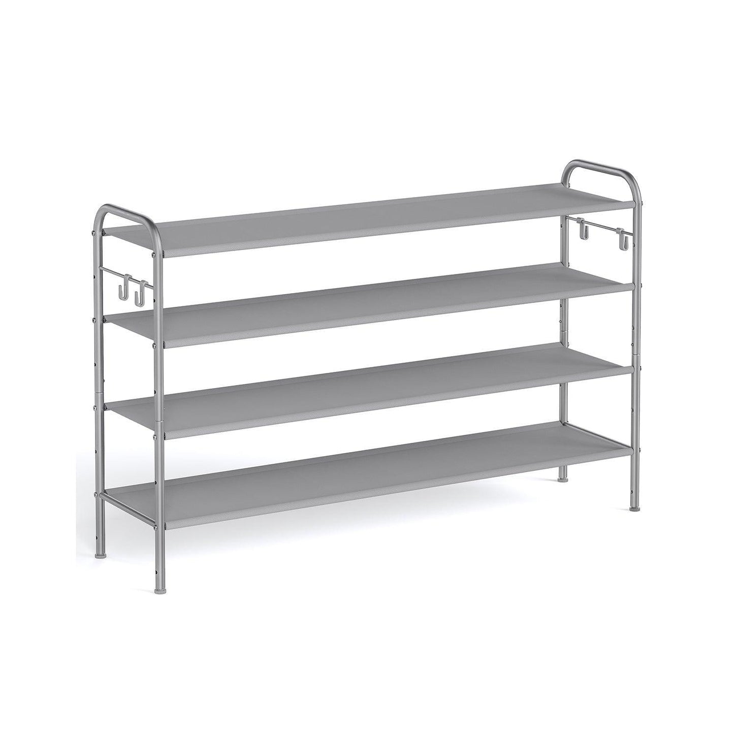 44.9" Wide 4-Tier Fabric Shoe Rack with 4 Hooks Dove Gray FredCo