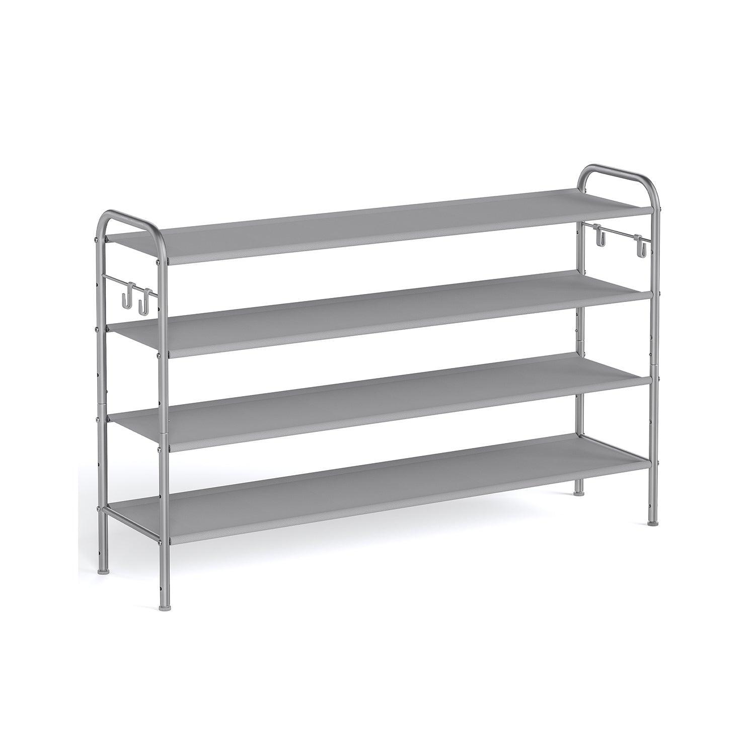 44.9" Wide 4-Tier Fabric Shoe Rack with 4 Hooks Dove Gray FredCo