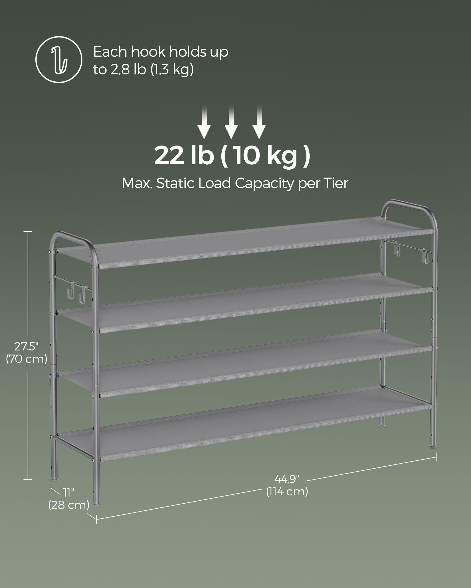 44.9" Wide 4-Tier Fabric Shoe Rack with 4 Hooks Dove Gray FredCo
