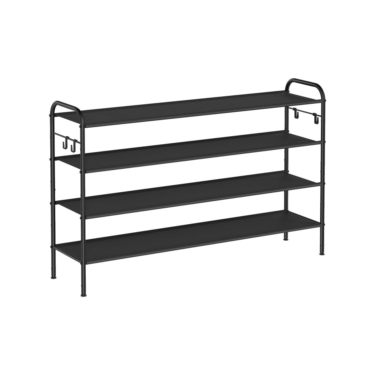 44.9" Wide 4-Tier Fabric Shoe Rack with 4 Hooks Ink Black FredCo