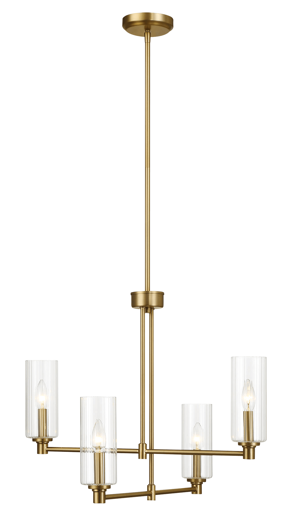 Enigma Four Lights Chandelier With Clear Ribbed Glass -Satin Brass FredCo