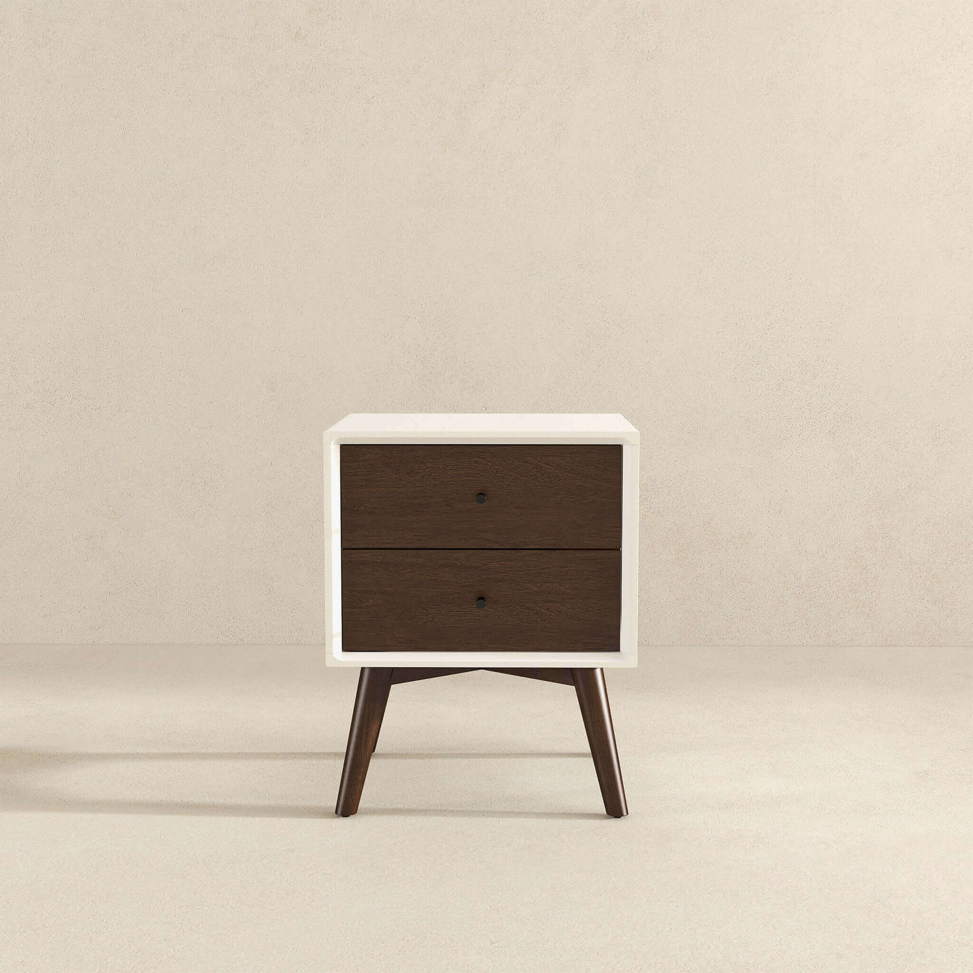 Caroline Mid Century Modern Style 2-Drawer White Night Stand Solid Wood 23.6'H x 17.7'W x 15.7'D FredCo