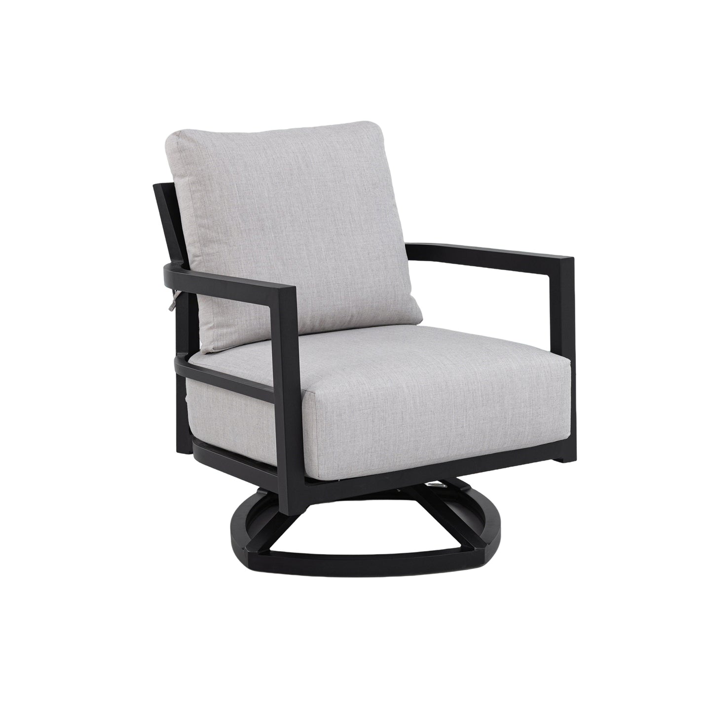 Modern Outdoor Fully Weld Swivel Lounge Chair with Premium Aluminum Frame in Ember Black, Ergonomic Backrest, Boat-Shaped Base, 360° Rotation, Sunbrella Cushion, Weather-Resistant